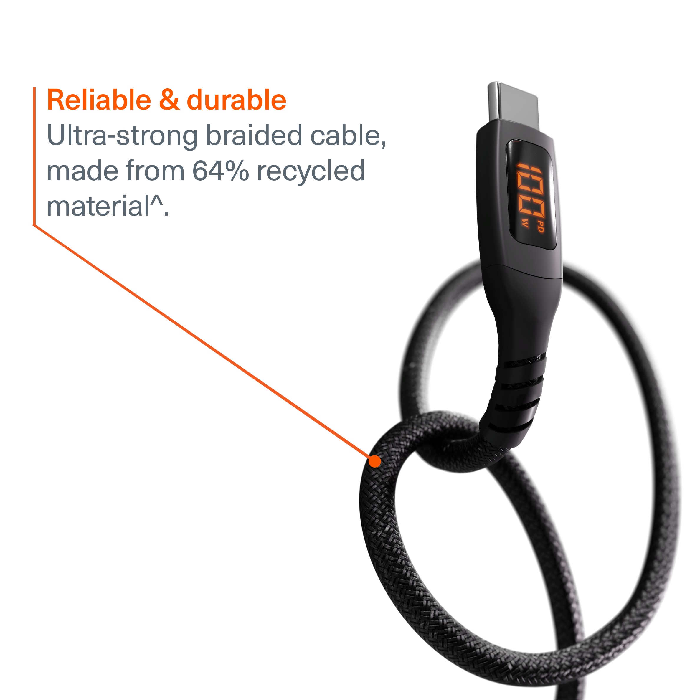 Cygnett Unite Intelli USB-C to USB-C Cable with LED Display (1M) - Black (CY5507PCCCC), 100W, 480Mbps Transfer, Fast Charge, 2 Years Warranty - Image 3