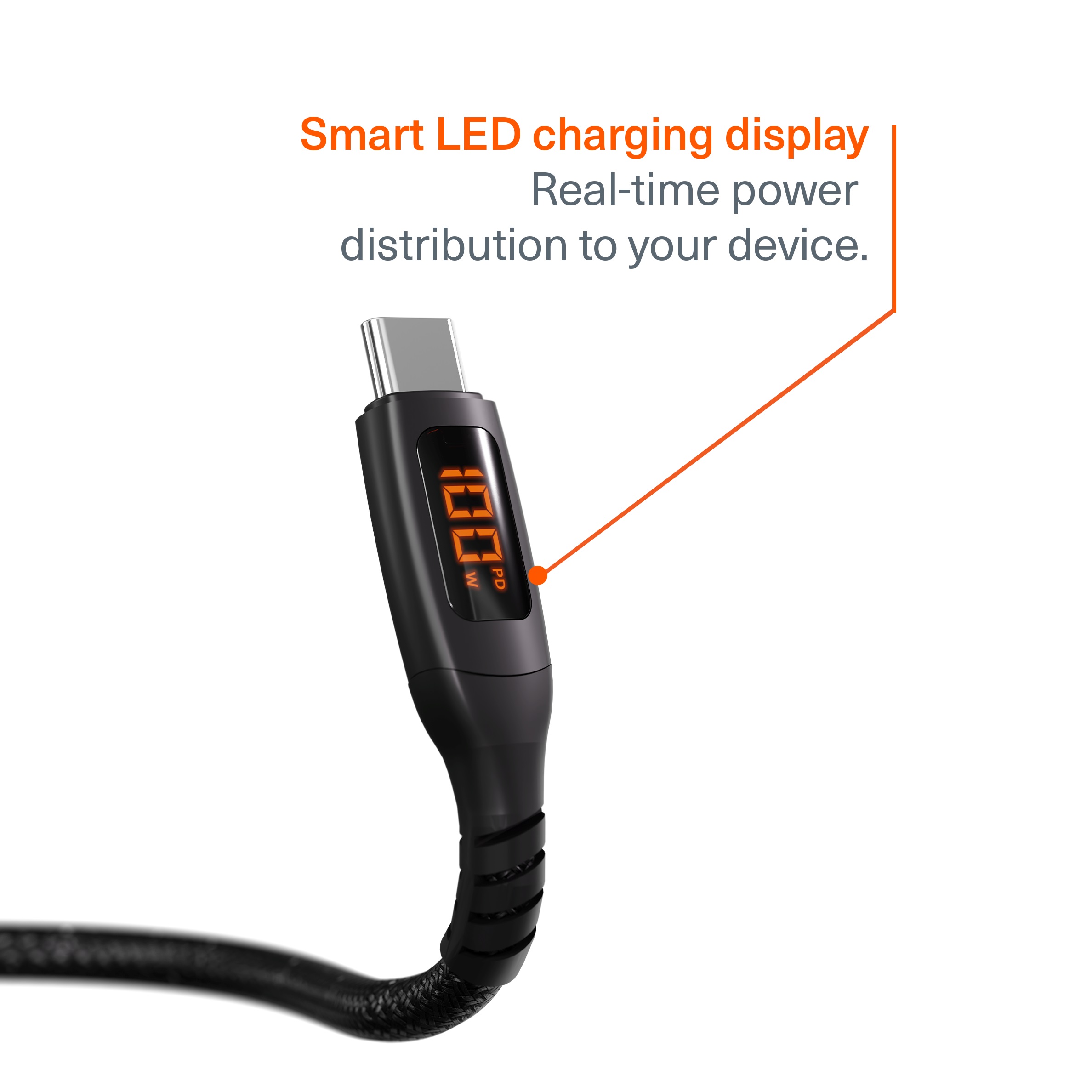 Cygnett Unite Intelli USB-C to USB-C Cable with LED Display (1M) - Black (CY5507PCCCC), 100W, 480Mbps Transfer, Fast Charge, 2 Years Warranty - Image 4