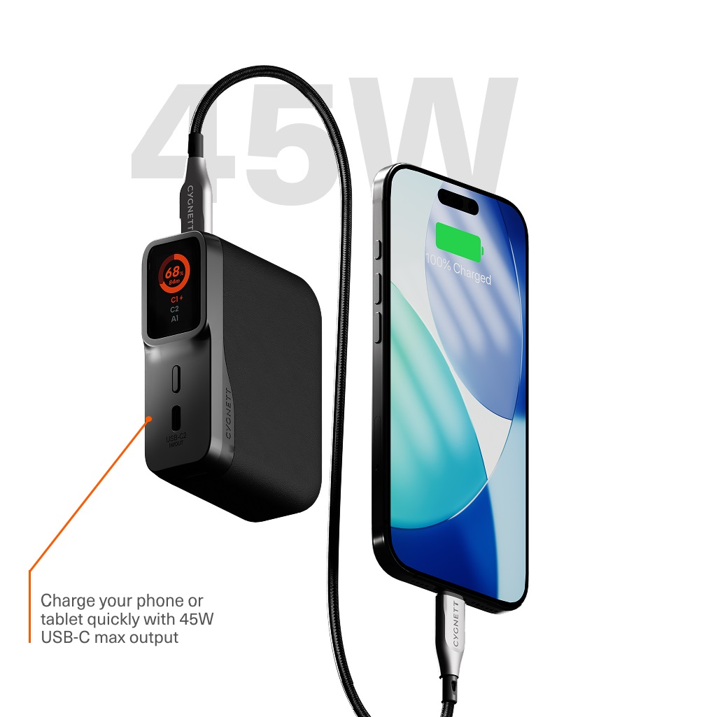 Cygnett Encore 10k mAh Power Bank - Graphite(CY5630PBCHE), 45W, 2x USB-C PD, 1x USB-A Ports, LED Display,Fast Charge,3x Device Charge,2 Years Warranty - Image 2