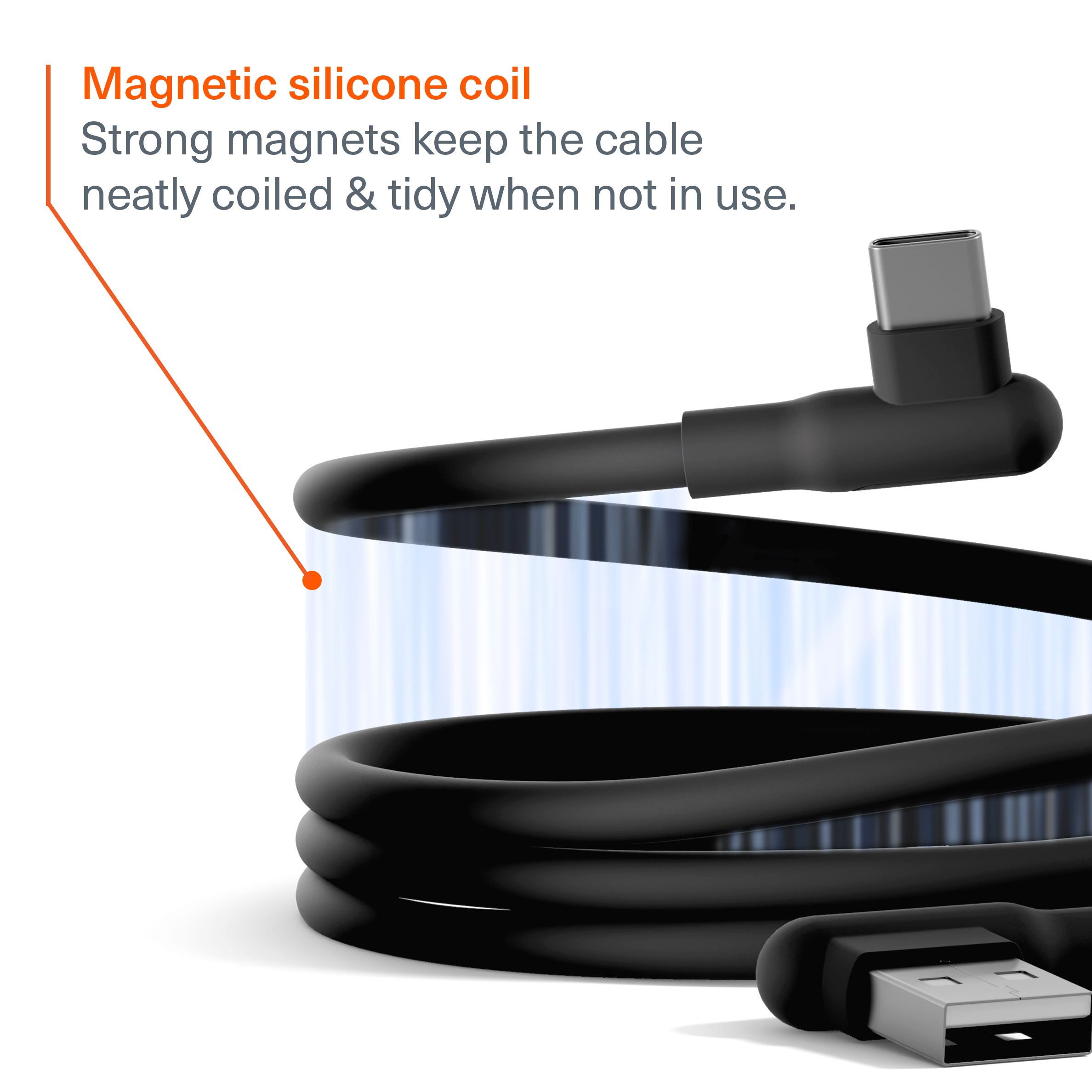 Cygnett DriveSync Right Angled Magnetic Silicone USB-C to USB-A Cable (0.7M) - (CY5665CCACB), 3A/60W, 480Mbps, Drive & Sync, 2 Years Warranty - Image 3