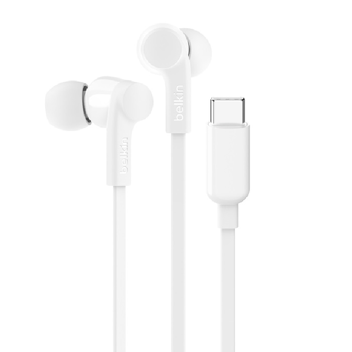 Belkin SoundForm USB-C Wired Earbuds - White (G3H0002FQWHV2), Adjustable Volume Limiter, IPX5-Rated, 10mm Drivers, Tangle-Free, 2 Years Warranty