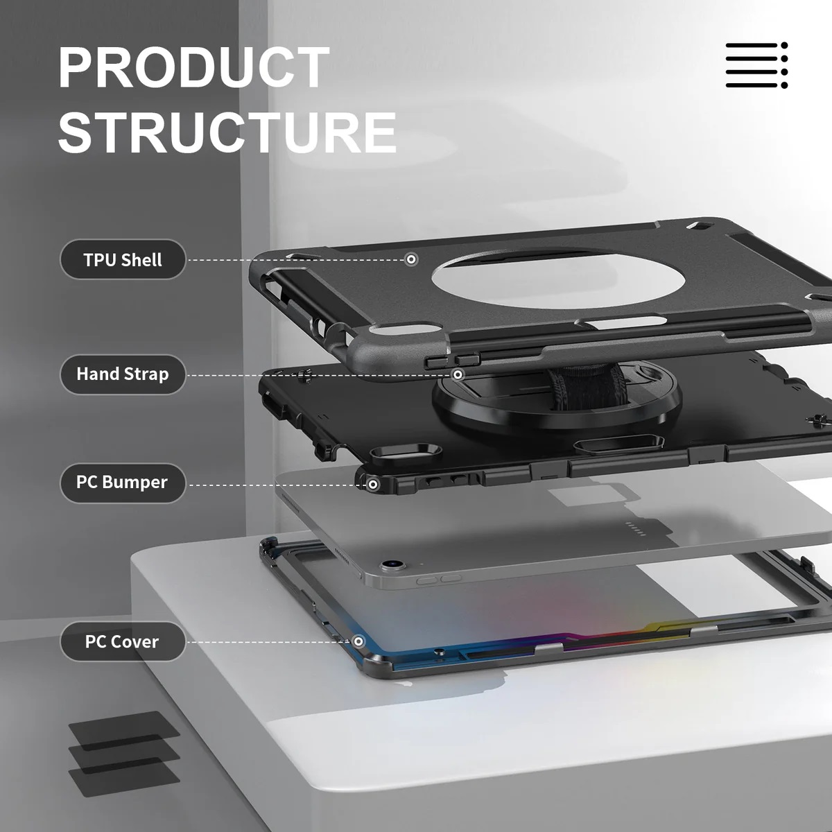 USP Rugged Apple iPad Air (11') (M3/M2)/ iPad Air (10.9') (5th/4th Gen)/ iPad Pro (11') (4th/3rd/2nd/1st Gen) Case Black - 3 Years Warranty - Image 4