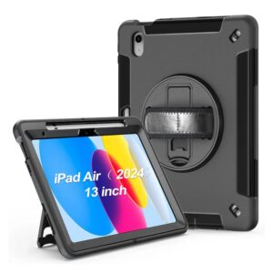 USP Rugged Apple iPad Air (13') (M3/M2) (7th/6th Gen) / iPad Pro (12.9') (6th/5th/4th/3rd) Case Black - Built-in-Kickstand, 3 Years Warranty