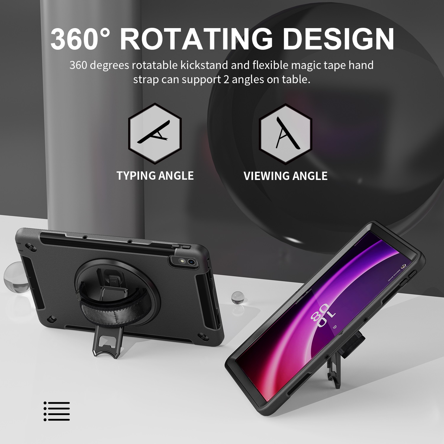 USP Rugged Lenovo Tab M11 (11') Case + Screen Protector Black - Built-in-Kickstand, Hand & Shoulder Straps, DropProof, 3 Years Warranty - Image 3