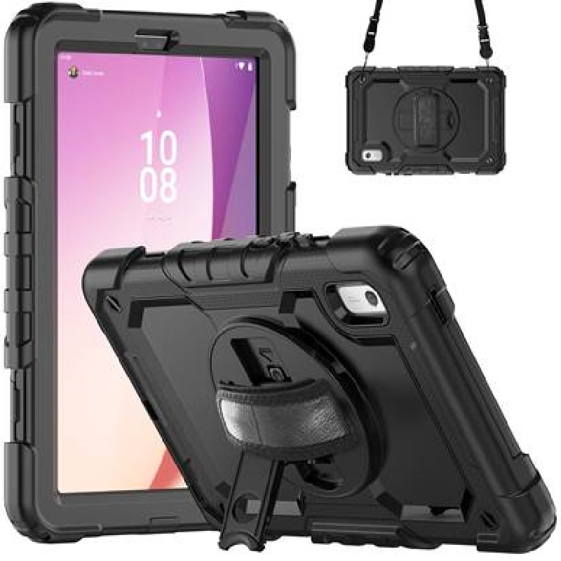 USP Rugged Lenovo Tab M9 (9') Case + Screen Protector Black - Built-in-Kickstand, Adjustable Hand Strap, Shoulder Strap,3 Years Warranty