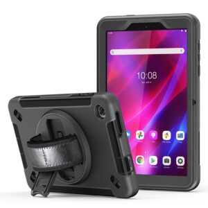 USP Rugged Lenovo Tab M8 (4th Gen) (8') (TB-300) Case + Screen Protector Black - Built-in-Kickstand, Adjustable Hand Strap, 3 Years Warranty