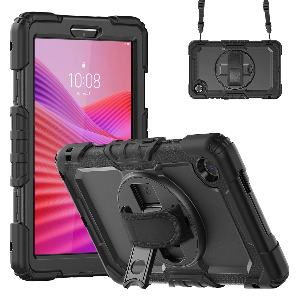 USP Rugged Lenovo Tab One (8.7*) Case Black - Heavy Duty, Built-in-Kickstand, Hand Strap & Shoulder Strap, Raised Edges, 3 Years Warranty
