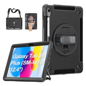 USP Rugged Samsung Galaxy Tab S10+/ Tab S9+ /Tab S9 FE+ (12.4') Case Black - Built-in-Kickstand, Hand & Shoulder Straps, 3 Years Warranty