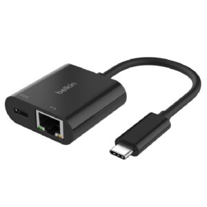 Belkin Connect USB-C to Ethernet + Charge Adapter 100W - Black (INC019BTBK), Compact,Ethernet Connection Supporting 10/100/1000 Mbps, 2 Years Warranty