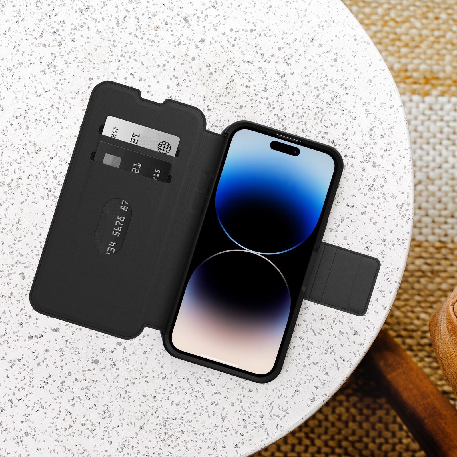 OtterBox Strada Apple iPhone 14 Pro Max Case Black - (77-88571), DROP+ 3X Military Standard, Leather Folio Cover, Soft Touch, 7 Years Warranty - Image 4