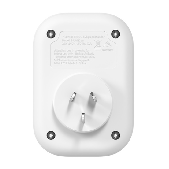 Belkin SurgePro 1-Outlet Surge Protection - White (SRA010AU), 1800 Joules Protection, RCM Safety Certified, CEW $30,000, 2 Years Warranty - Image 2
