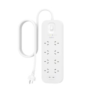 Belkin Connect 8-Outlet Surge Protector With Dual USB-C Ports - White (SRB004AU2M), 30W, 2M Cord, 900 Joules Protection, CEW $70,000, 2 Years Warranty