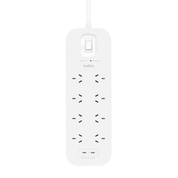 Belkin Connect 8-Outlet Surge Protector With Dual USB-C Ports - White (SRB004AU2M), 30W, 2M Cord, 900 Joules Protection, CEW $70,000, 2 Years Warranty - Image 3