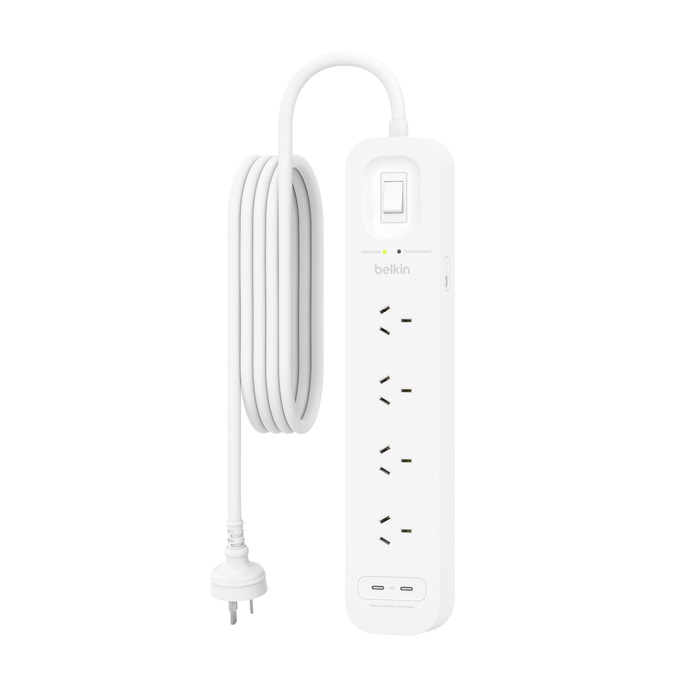 Belkin SurgePro 4-Outlet Surge Protector with Dual USB-C 30W Ports - White (SRB005AU2M), 2M Power Cord, CEW $40,000, 2 Years Warranty - Image 2