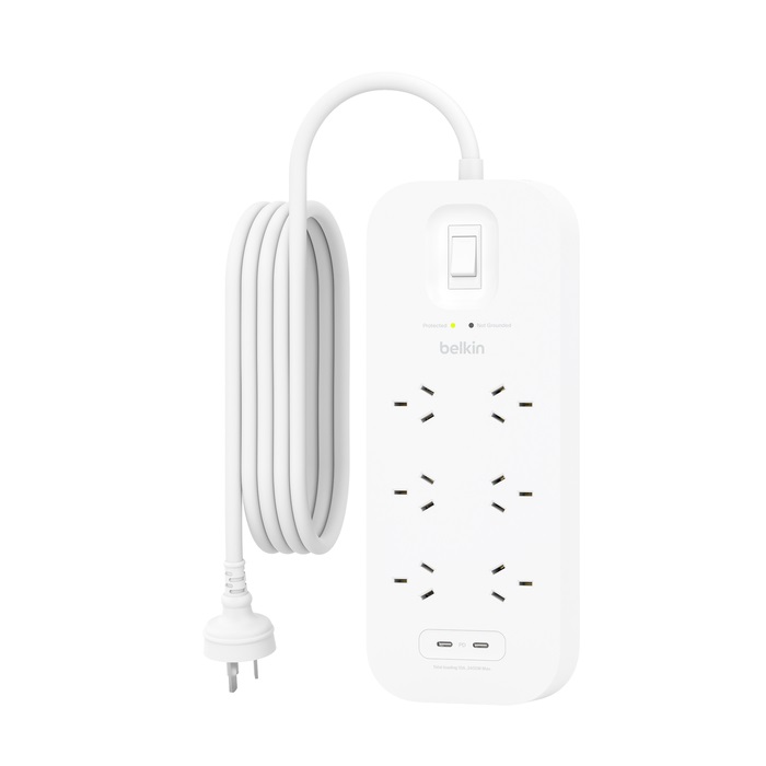 Belkin SurgePro 6-Outlet Surge Protector with Dual USB-C 30W Ports - White (SRB006AU2M), 2M Power Cord, CEW $50,000, 2 Years Warranty - Image 2