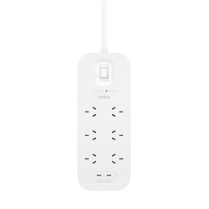 Belkin SurgePro 6-Outlet Surge Protector with Dual USB-C 30W Ports - White (SRB006AU2M), 2M Power Cord, CEW $50,000, 2 Years Warranty - Image 3