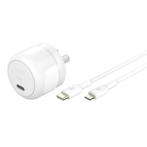 Belkin BoostCharge Compact 30W USB-C PD 3.1 Wall Charger + USB-C to Lightning Cable - White (WCA008au1MWH-B5), Apple, 2 Years Warranty