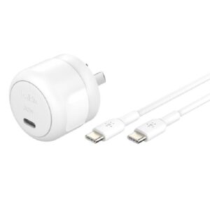 Belkin BoostCharge Compact 30W USB-C PD 3.1 Wall Charger + USB-C to USB-C Cable (1M) - White (WCA008au1MWH-B6), Apple, CEW $2500, 2 Years Warranty