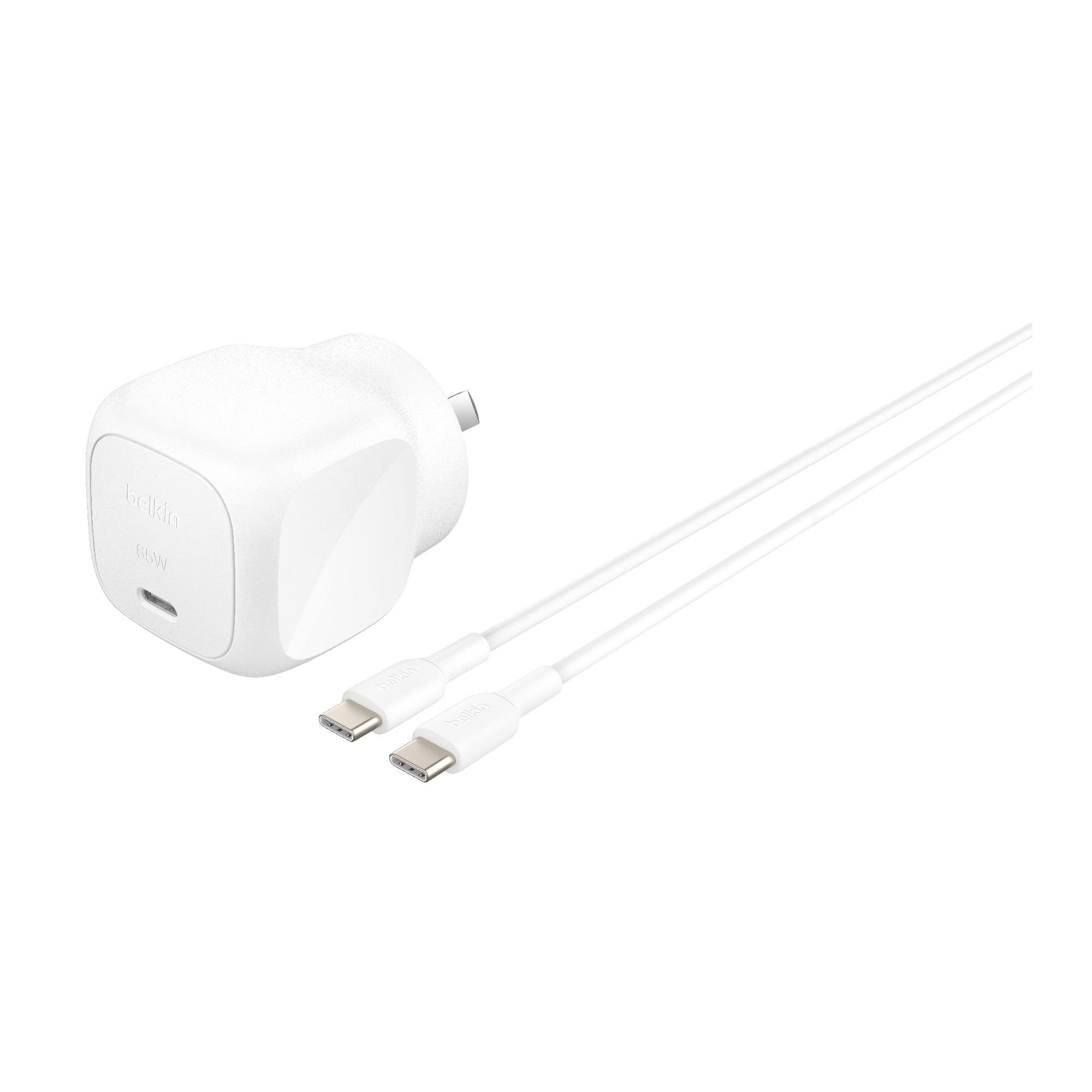 Belkin BoostCharge 65W USB-C PD 3.1 Cubic Wall Charger + USB-C to USB-C Cable - White (WCA011au1MWH-B6), Laptop, Tablet, CEW $2500, 2 Years Warranty