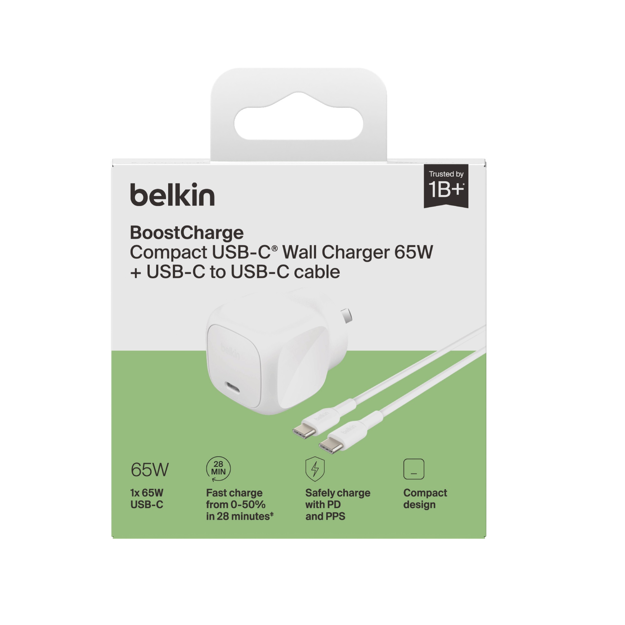 Belkin BoostCharge 65W USB-C PD 3.1 Cubic Wall Charger + USB-C to USB-C Cable - White (WCA011au1MWH-B6), Laptop, Tablet, CEW $2500, 2 Years Warranty - Image 3