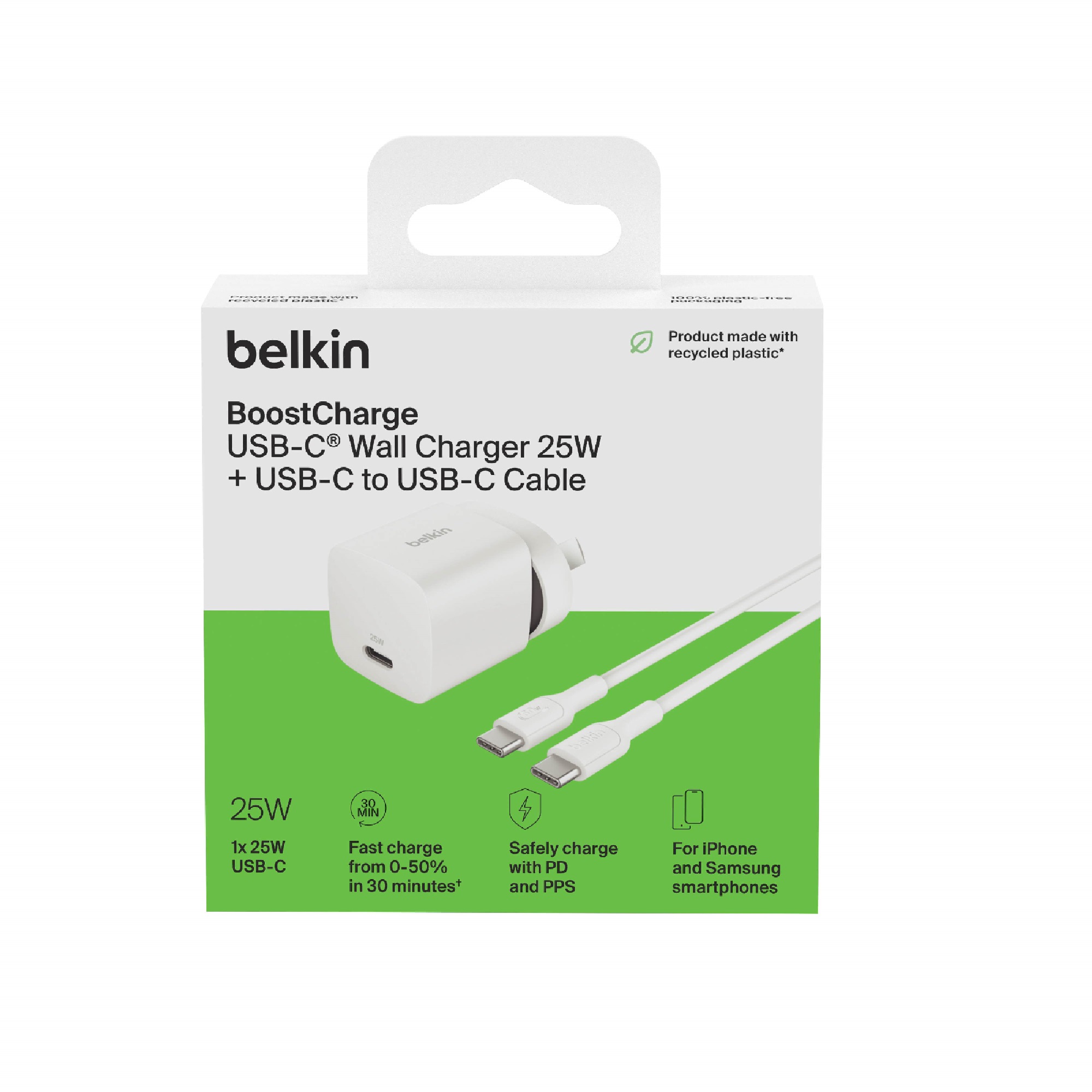 Belkin BoostCharge 25W USB-C Cubic Wall Charger + USB-C to USB-C Cable (1M) - White (WCA012au1MWH-B6), MFI-Certified, CEW $2500, 2 Years Warranty - Image 2