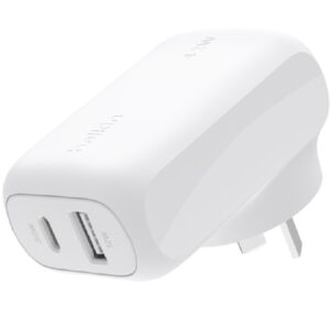 Belkin BoostCharge Dual Wall Charger 42W - White (WCB009auWH), 1xUSB-C (30W), 1xUSB-A (12W), Fast Charge, Travel Friendly, CEW $2500, 2 Years Warranty