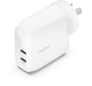 Belkin BoostCharge Pro 60W Dual USB-C PD 3.1 PPS Wall Charger - White (WCB010auWH), Compact Laptop Charger, Travel-Ready, 2 Years Warranty