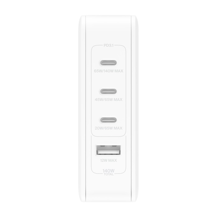 Belkin BoostCharge Pro 140W USB-C (PD 3.1) 4-Port GaN Wall Charger - White (WCH014BTWH-V3), 3x USB-C, 1xUSB-A, Travel-Ready, 2 Years Warranty - Image 3