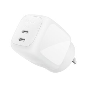 Belkin BoostCharge Pro 67W Dual USB-C GaN Wall Charger - White (WCH020AUWH), Compact Laptop Charger, Travel-Ready, CEW $2500, 2 Years Warranty