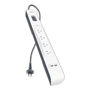 Belkin SurgePlus 4-Outlet 2-Meter Surge Protection Strip With Two (2.4) Amp USB Charging Ports - White (BSV401au2M), 2M Power Cord, 2 Years Warranty