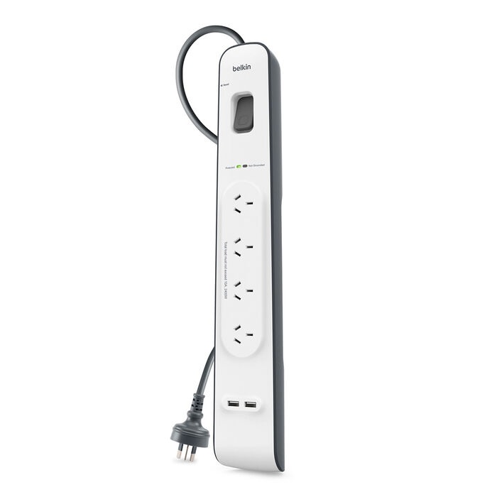 Belkin SurgePlus 4-Outlet 2-Meter Surge Protection Strip With Two (2.4) Amp USB Charging Ports - White (BSV401au2M), 2M Power Cord, 2 Years Warranty - Image 2