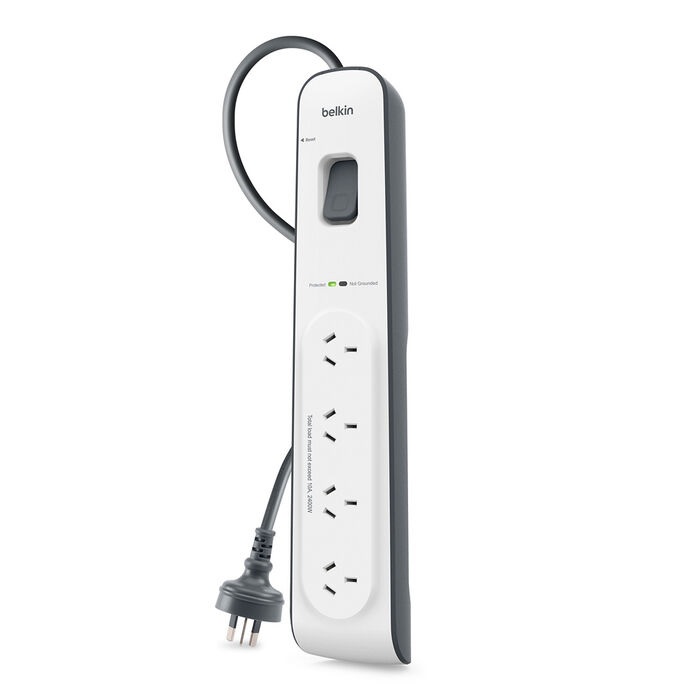 Belkin SurgeMaster 4-Outlet Surge Protection Strip - White/Grey (BSV400au2M), 2M Power Cord, 525 Joules Protection, CEW $20,000, 2 Years Warranty - Image 2
