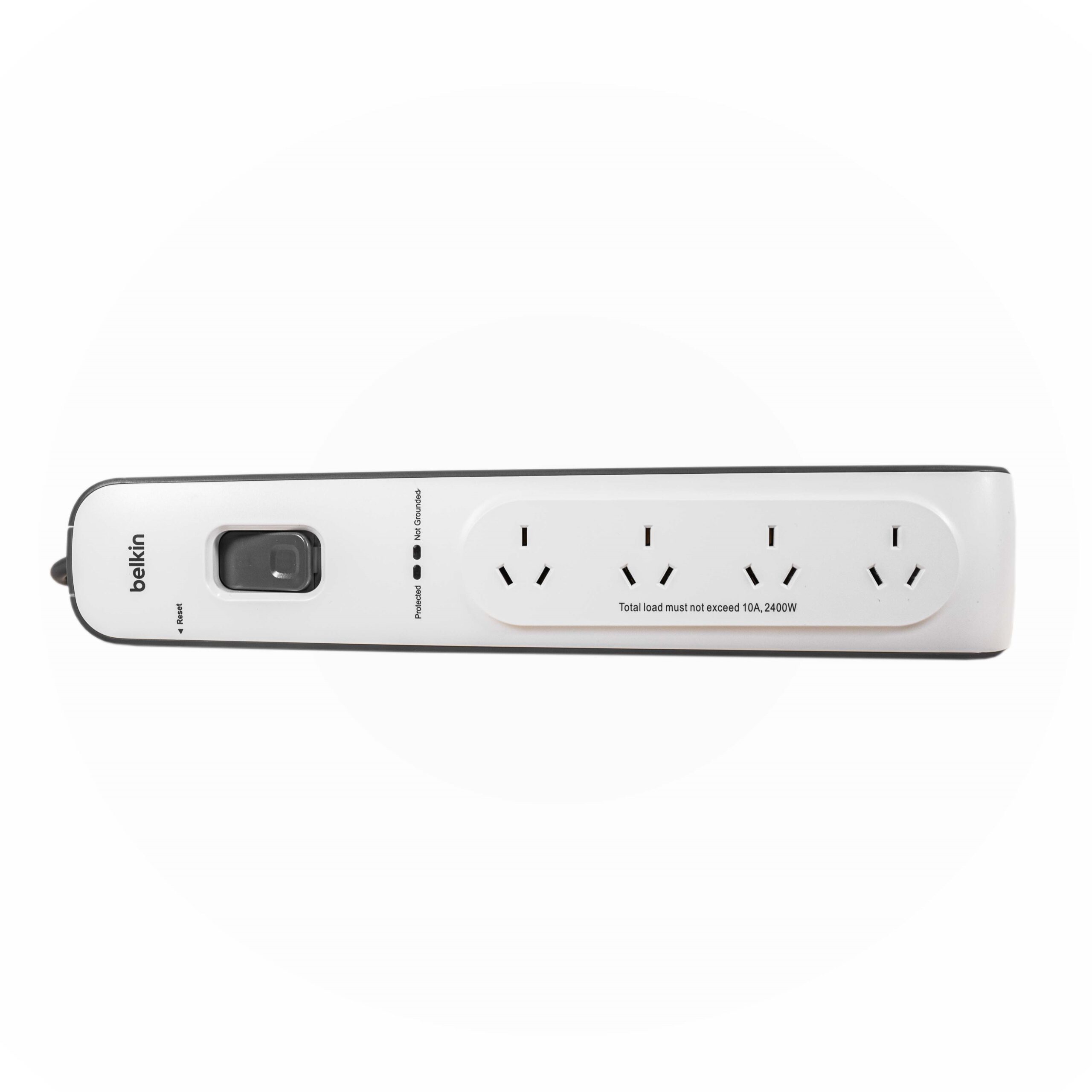 Belkin SurgeMaster 4-Outlet Surge Protection Strip - White/Grey (BSV400au2M), 2M Power Cord, 525 Joules Protection, CEW $20,000, 2 Years Warranty - Image 3