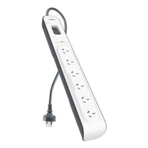 Belkin SurgeMaster 6-Outlet Surge Protection Strip - White/Grey (BSV603au2M), 2M Power Cord, 650 Joules Protection, CEW $30,000, 2 Years Warranty