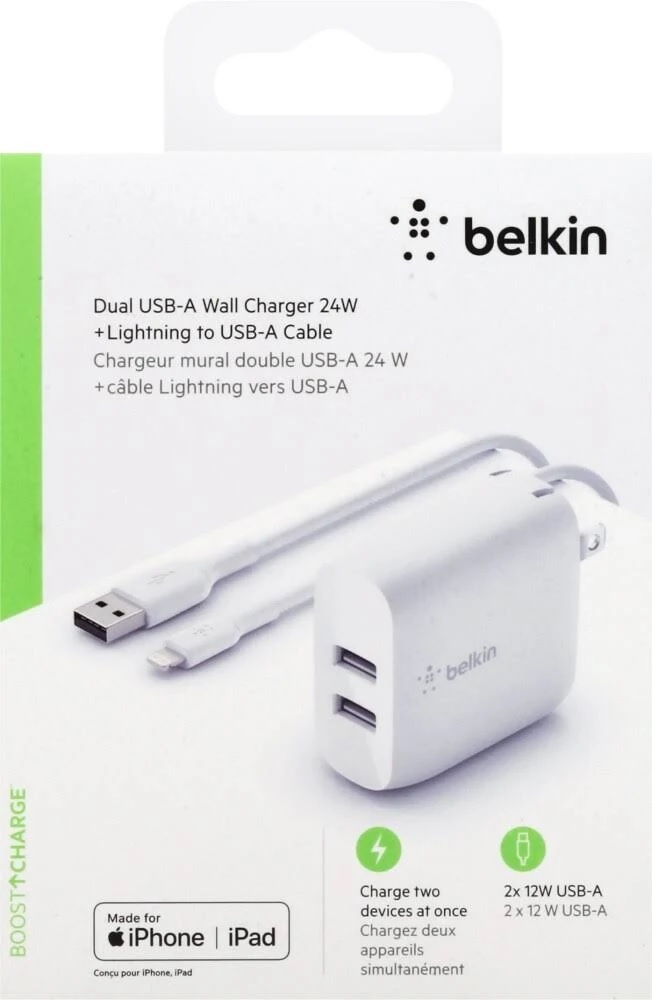 Belkin BoostCharge 24W Dual USB-A Wall Charger + Lightning to USB-A Cable (1M) - White (WCD001au1MWH), 2xUSB-A (12W), CEW $2,500, 2 Years Warranty - Image 4