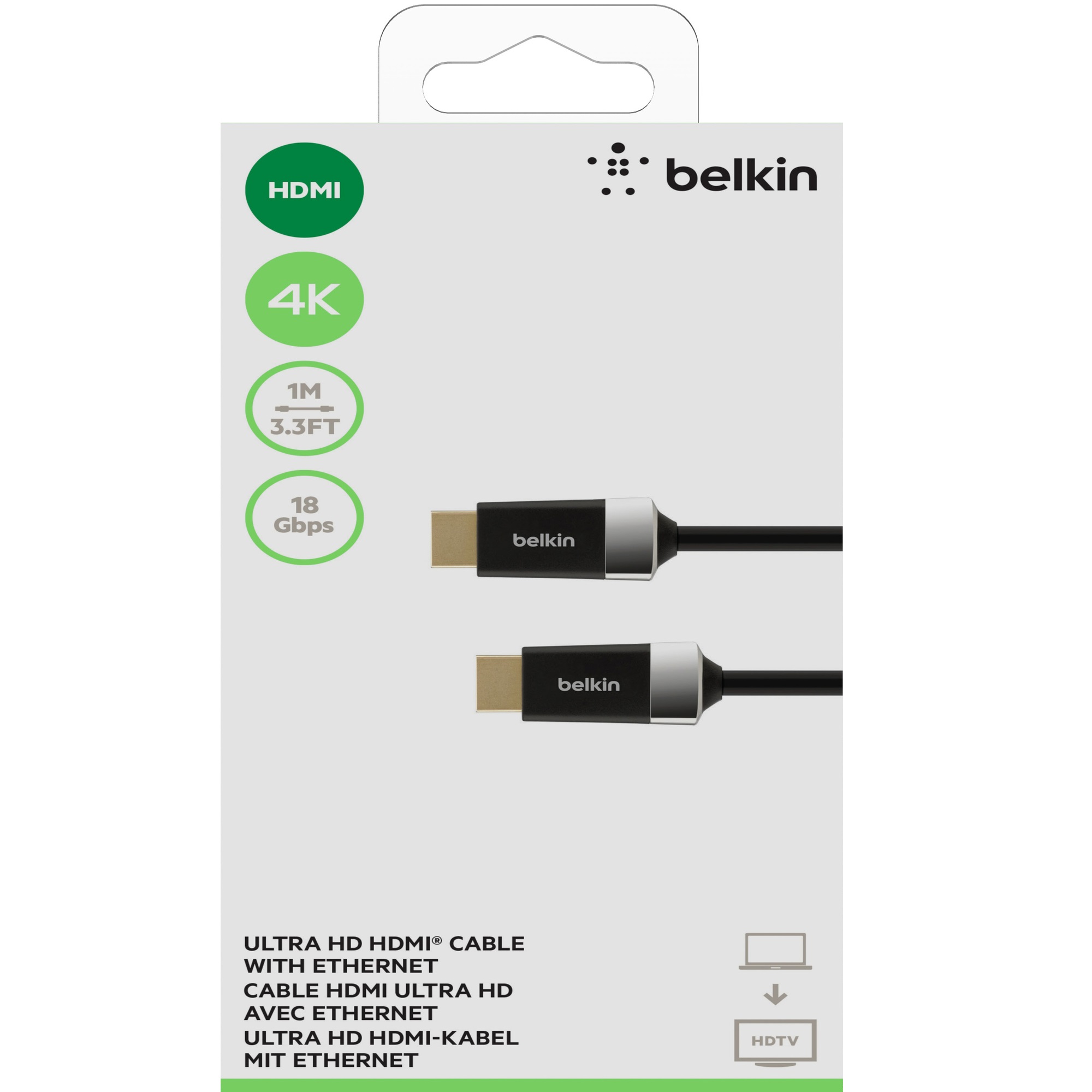 Belkin Advanced Series High Speed w/Ethernet HDMI Cable 4K/Ultra HD Compatible (2M) - Black(AV10050bt2M), 18Gbps Bandwidth, 2 Years Warranty - Image 2