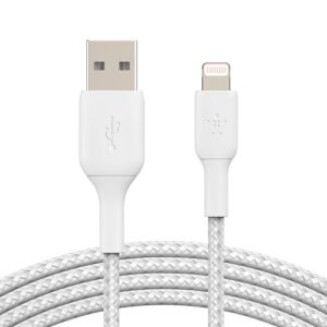 Belkin BoostCharge Braided Lightning to USB-A Cable (1M) - White (CAA002bt1MWH), 2.4A/12W, 480Mbps, 30K+ Bends, Apple, MFI-Certified, 2 Years Warranty