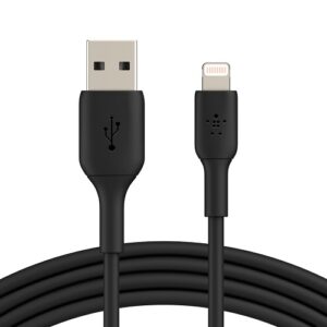 Belkin BoostCharge Braided Lightning to USB-A Cable (2M) - Black (CAA002bt2MBK), 2.4A/12W, 480Mbps, 30K+ Bends, Apple, MFI-Certified, 2 Years Warranty