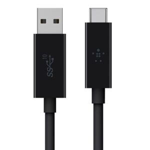 Belkin 3.1 USB-C to USB-A Cable (1M) - Black (F2CU029bt1M-BLK), 3A/60W, 10Gbps, Thunderbolt 3, Reversible USB-C Connector, 2 Years Warranty