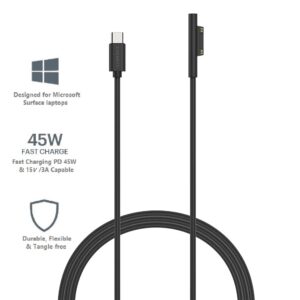 Cygnett Essentials USB-C To Microsoft Surface Laptop Cable (1M) - Black (CY3034USCMS), 45W Fast Charging, Magnetic Connection,2 Years Warranty