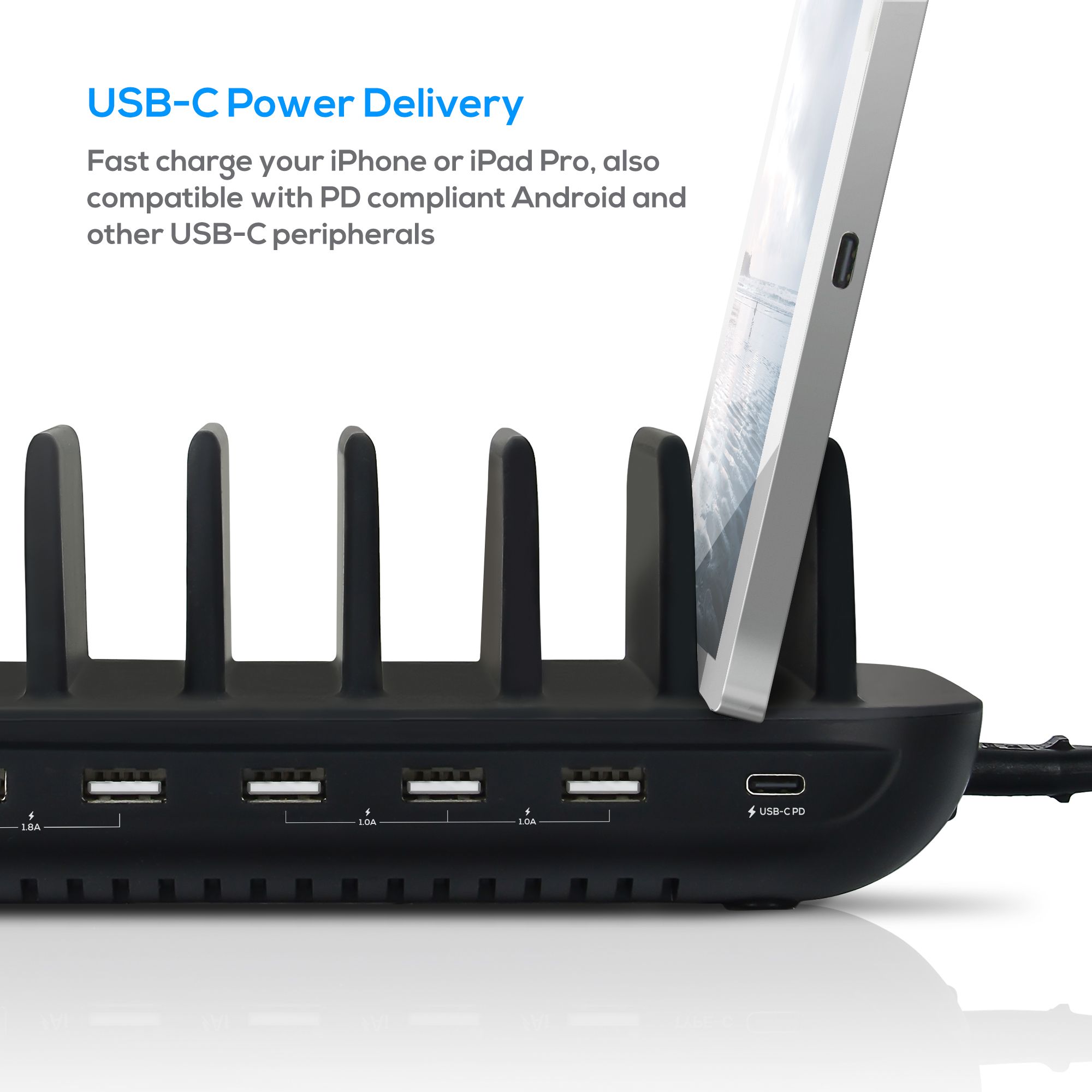 mbeat® Gorilla Power 60W 7 Port USB-C & USB Charging Station 6× USB-A 1× USB-C PD Output Power: Total 60W Product Weight: 0.66kg - Image 3