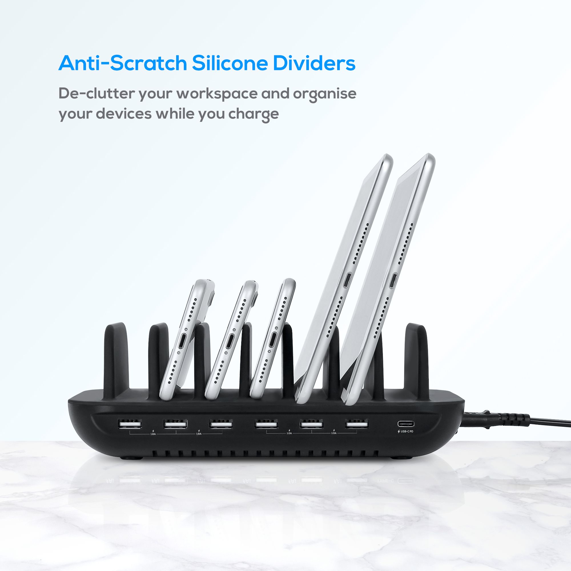 mbeat® Gorilla Power 60W 7 Port USB-C & USB Charging Station 6× USB-A 1× USB-C PD Output Power: Total 60W Product Weight: 0.66kg - Image 4