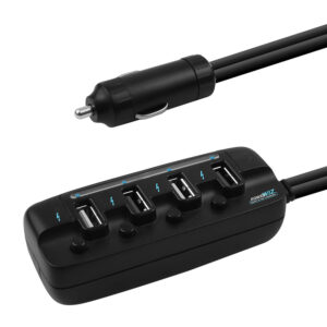 (LS)mbeat® 4 Ports USB Rapid Car Charger - 40W Rapid Smart Charger/Individual ON/OFF switches/90cm Extension Cable Design