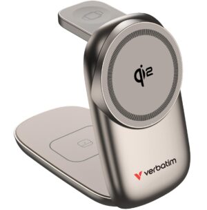 Verbatim 3 in 1 Wireless Docking Qi2 Certified, Magnetic Wireless Charging. 2.5W/5W/15W