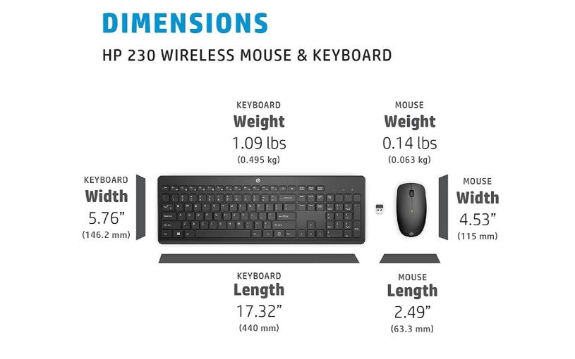 HP 230 USB Wireless Keyboard & Mouse Combo 2.4GHz 12 function keys Chiclet Comfortable Low Noise 1600DPI Mouse Light Weight Long Battery Life ~1Y4D0UT - Image 3