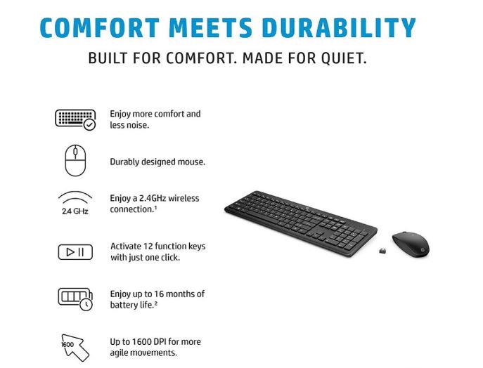 HP 230 USB Wireless Keyboard & Mouse Combo 2.4GHz 12 function keys Chiclet Comfortable Low Noise 1600DPI Mouse Light Weight Long Battery Life ~1Y4D0UT - Image 4