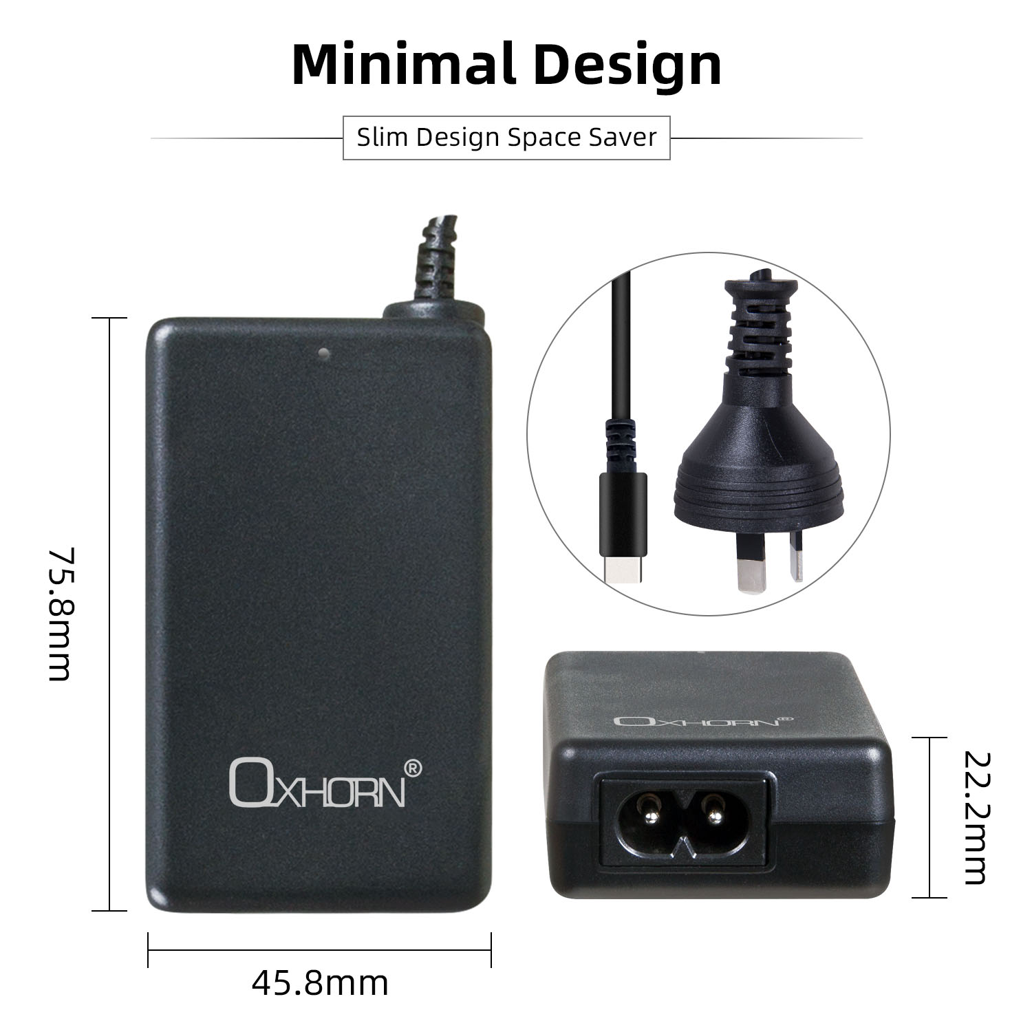 Oxhorn 65W AC Power Adapter USB-C Charger Power Delivery for Lenovo HP Dell Asus USB-C Laptop Tablet Mobile Built-in Power Supply Protection 2M Cable - Image 3