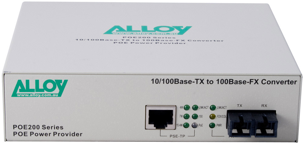 Alloy POE200SC.20 10/100Base-TX to 100Base-FX Single Mode Fibre (SC) Converter, provides PoE power (RJ-45). 20km - Image 2