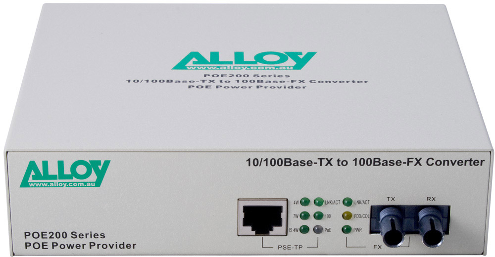 Alloy POE200ST 10/100Base-TX to 100Base-FX Multimode Fibre (ST) Converter, provides PoE power (RJ-45). 2km - Image 2
