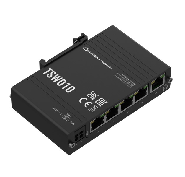 Teltonika TSW010 DIN Rail Ethernet Switch, 5x Ethernet Ports with speeds of up to 100 Mbps, Integrated DIN Rail Bracket, Plug and Play, PSU excluded - Image 2